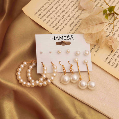 Shop Trendy Set of 6 Pearl Earring Stack for Women Online