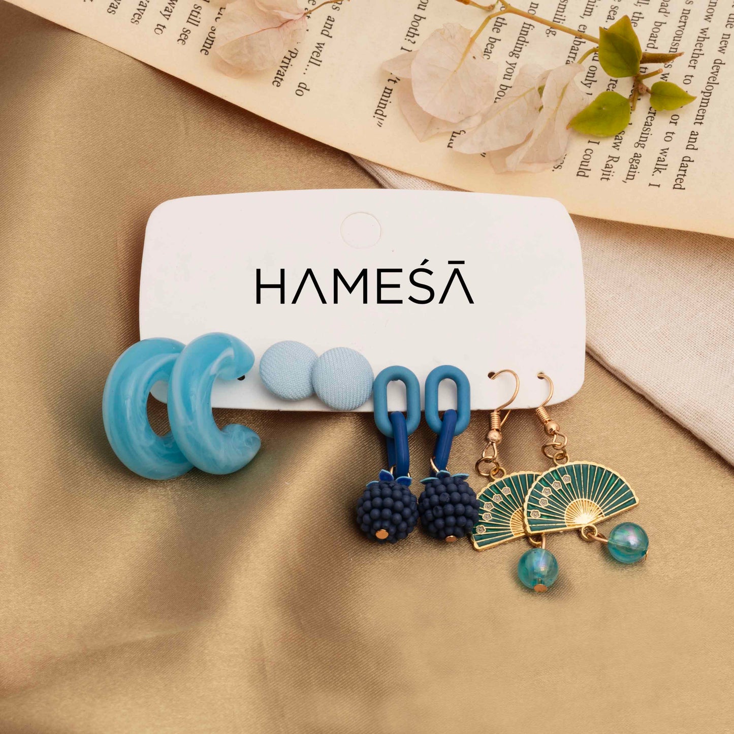 Stylish Set of 4 Beautiful Blue Themed Earring Stack