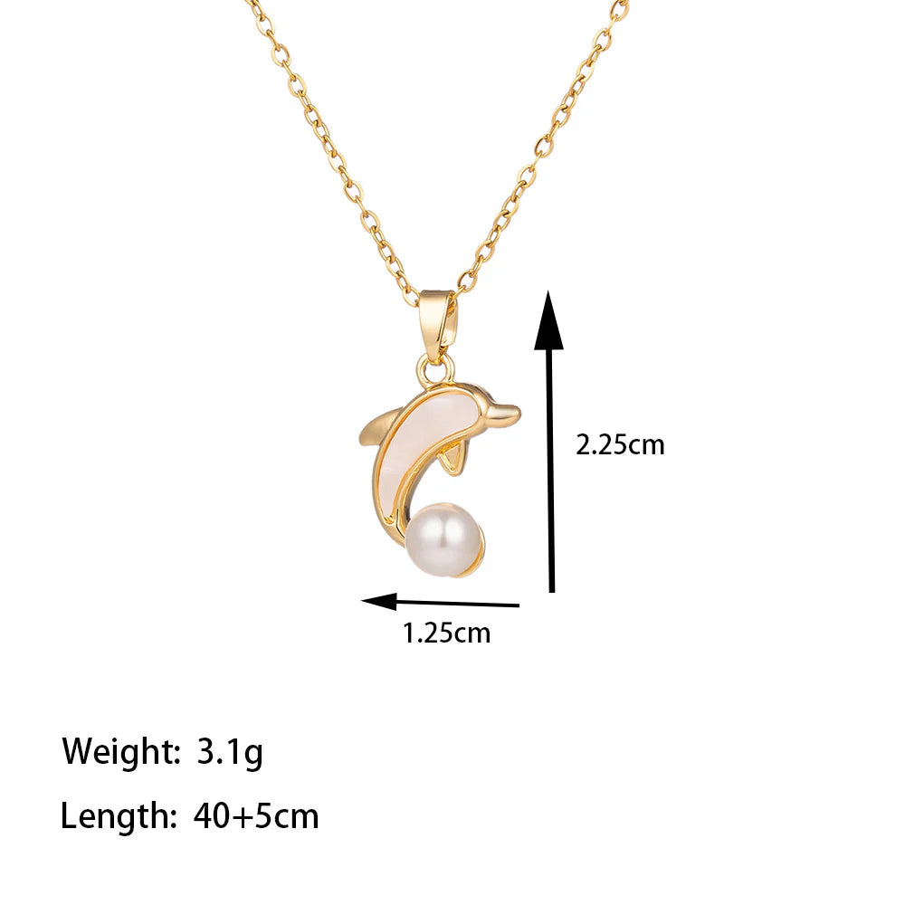 Stylish Dolphin Shaped Pearl Chain Necklace Online