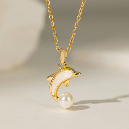 Dolphin Shaped Pearl Chain Necklace for Her