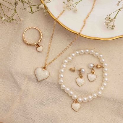 Heart Pearl 5 Piece Jewellery Set