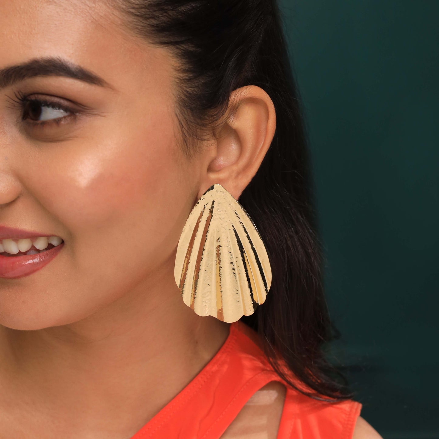 Leaf Shaped Brass Statement Earring