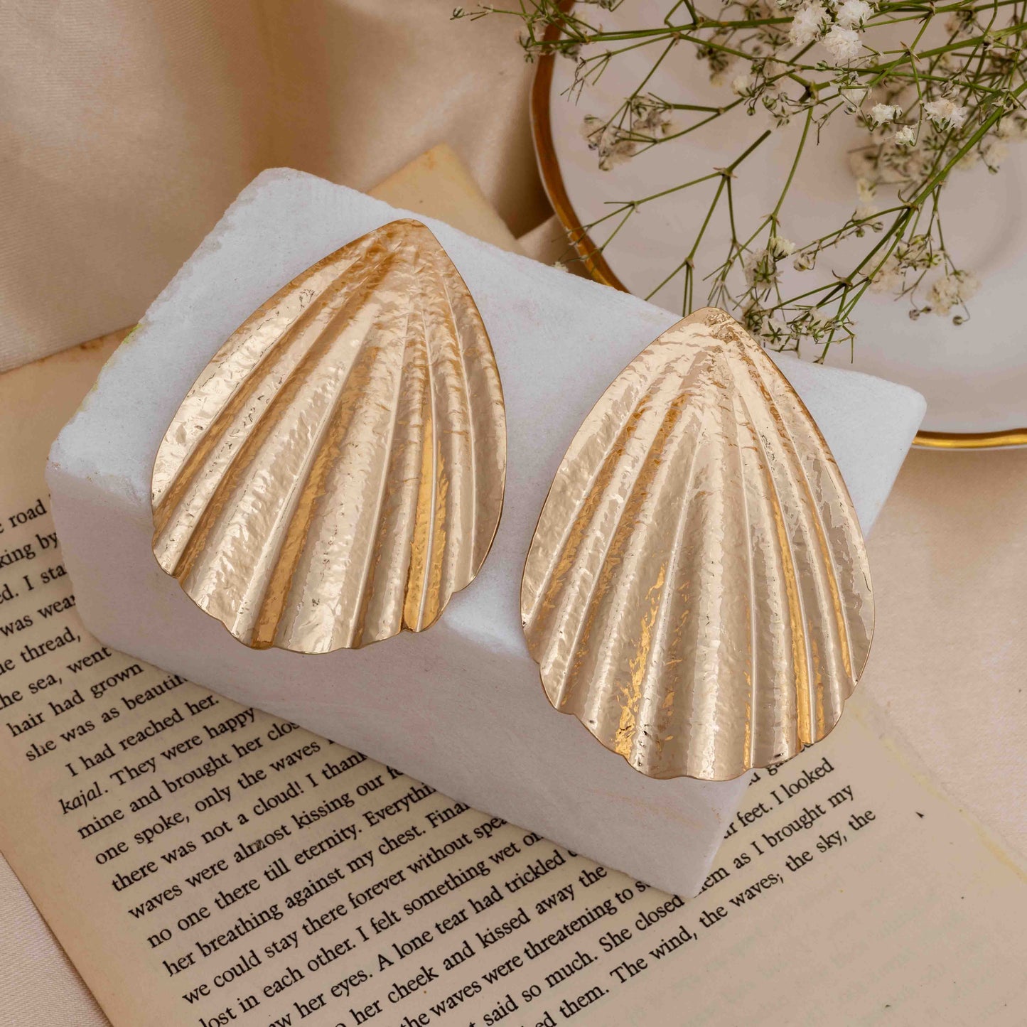 Leaf Shaped Brass Statement Earrings