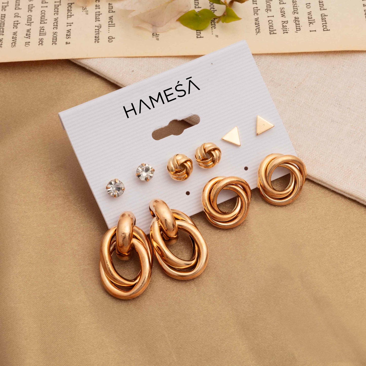 Buy Set of 6 Minimal Brass Earrings Online for Office Wear