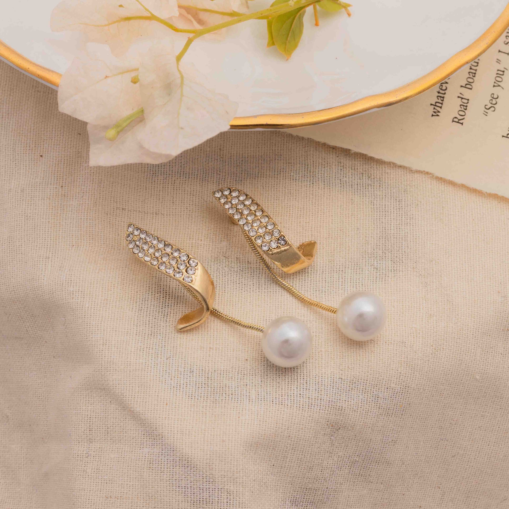 Buy Stone Studded Pearl Drop Earrings at Best Price